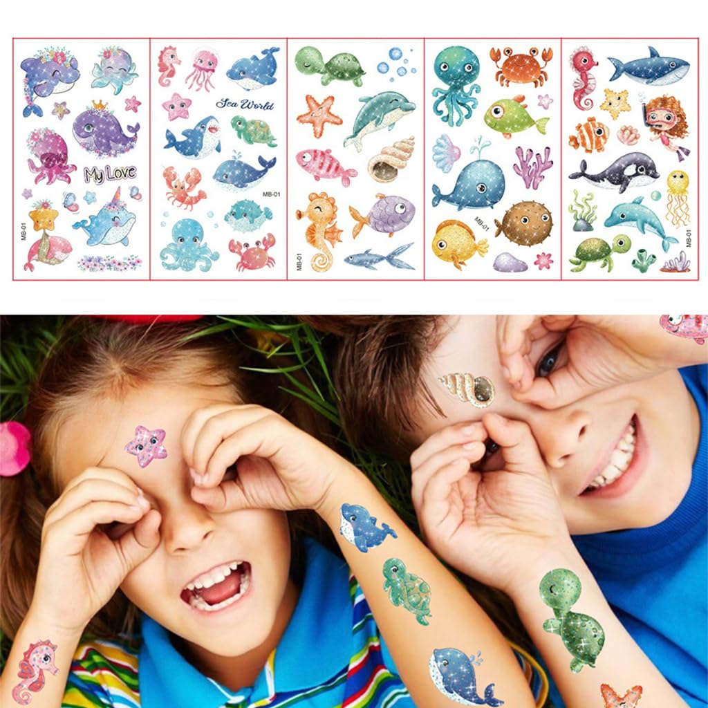 MAYCREATE Tattoo Sticker for Kids, 10 Sheet Glittering Temporary Tattoo, Cartoon Ocean Animals Fake Tattoos for Girls Boys Birthday Parties, Group Activities MAYCREATE Tattoo Sticker for Kids, 10 Sheet Glittering Temporary Tattoo, Cartoon Ocean Animals Fake Tattoos for Girls Boys Birthday Parties, Group Activities